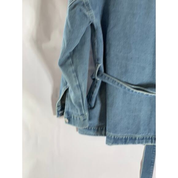 BLACK LABEL By C'EST TOI Women's Blue Denim Button-Up Belted Long Sleeve Top SZM - Picture 6 of 10